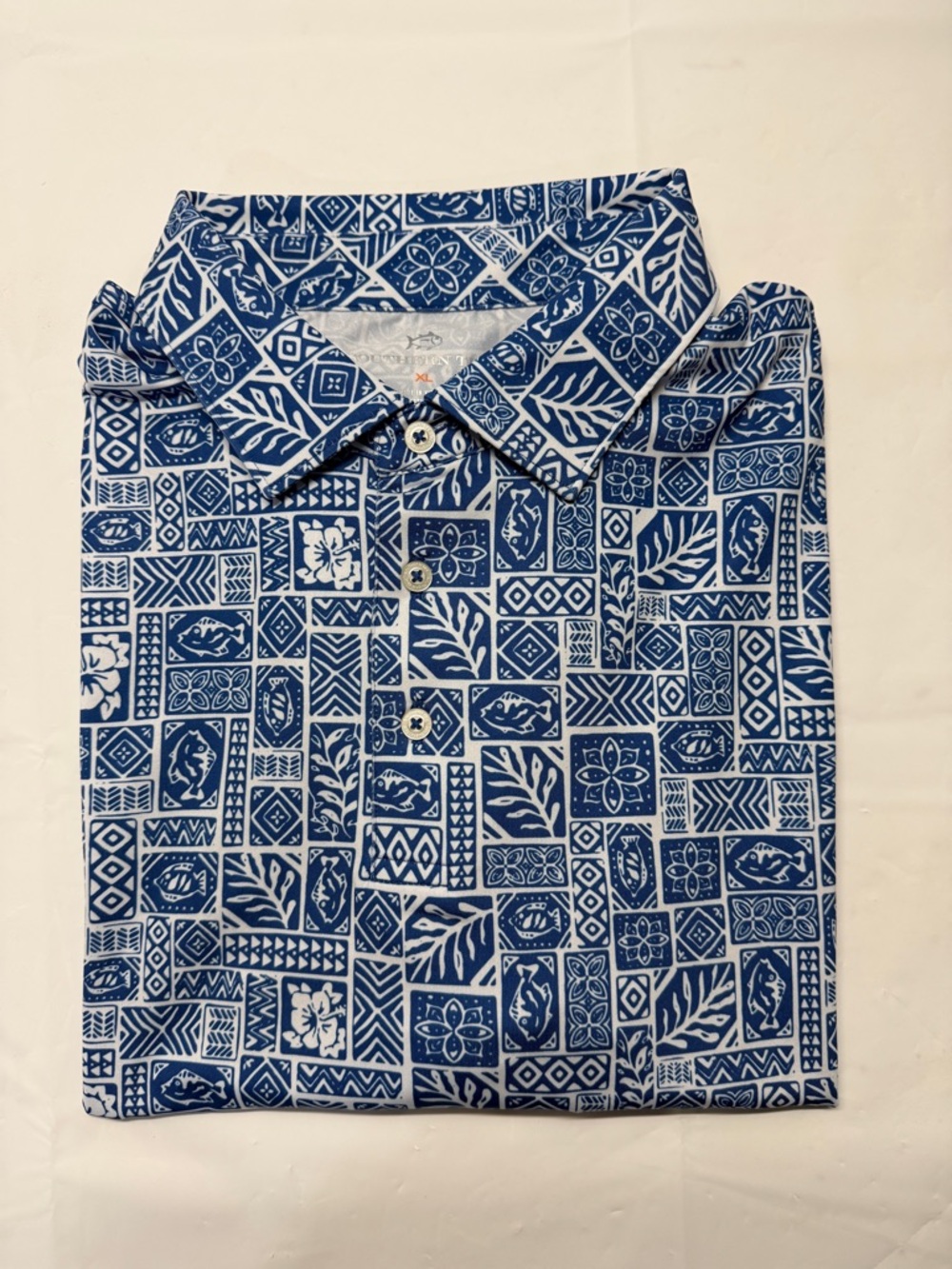 Southern Tide Men’s Blue & White Geometric Tile Print Button-Down Shirt
